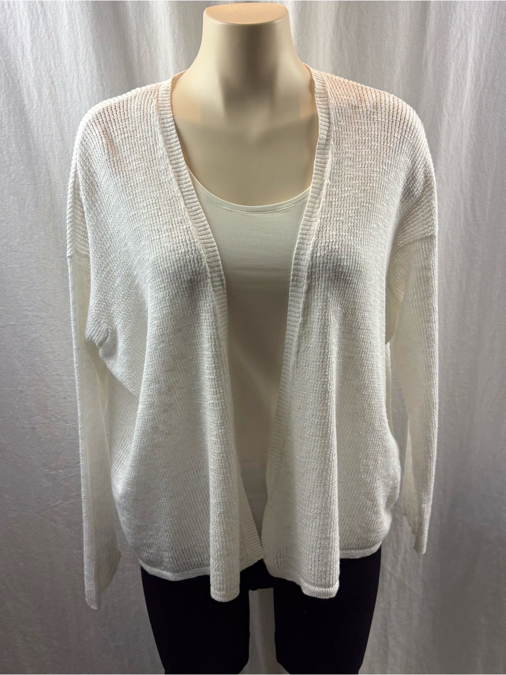 Eileen Fisher White Open-Front Waffle-Knit Cardigan S